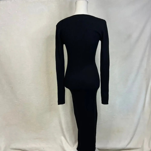 ASOS Design Women's Size 8 Black Ribbed Fitted Long Sleeve Maxi Dress - Picture 4 of 5